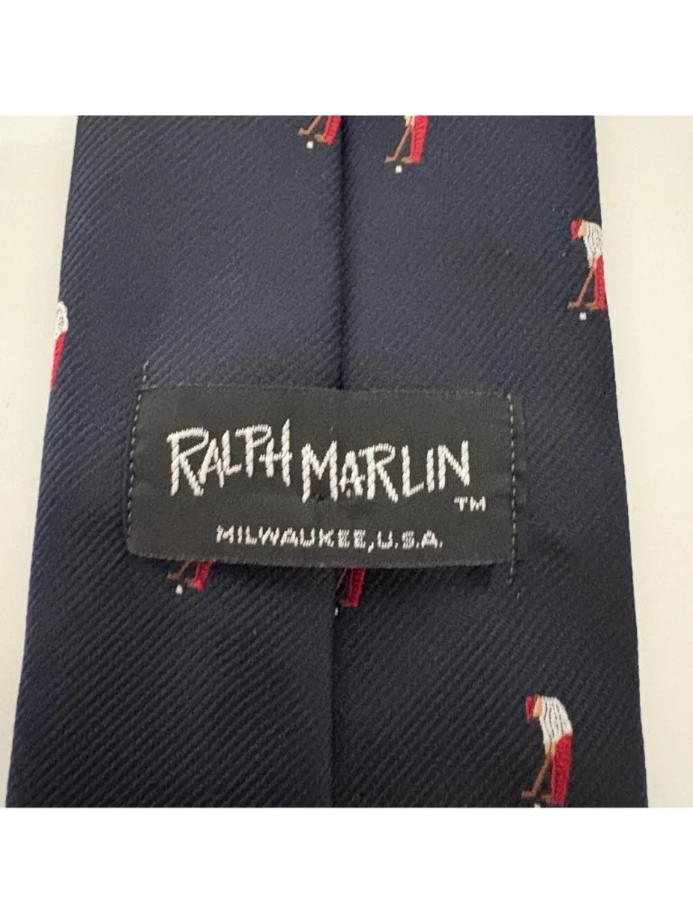 Ralph Marlin Vintage Tie Navy Golfer Putting Polyester Mens Necktie USA Office